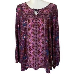 Vintage America Plum‎ Printed Italian Woodland Floral Peasant Blouse XL Western